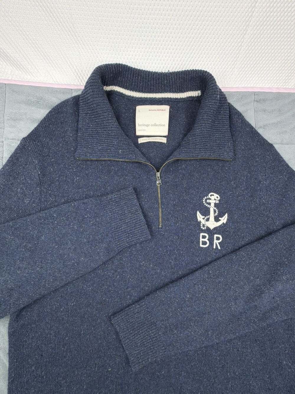 Banana Republic Quarter 1/4 Zip Wool Blend Sweater Navy Blue Men's Size L